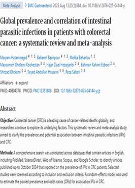 Global prevalence and correlation of intestinal parasitic infections in patients with colorectal cancer: a systematic review..