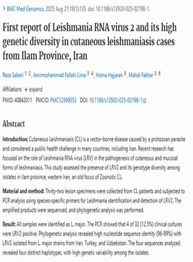First report of Leishmania RNA virus 2 and its high genetic diversity in cutaneous leishmaniasis cases from Ilam Province, Iran